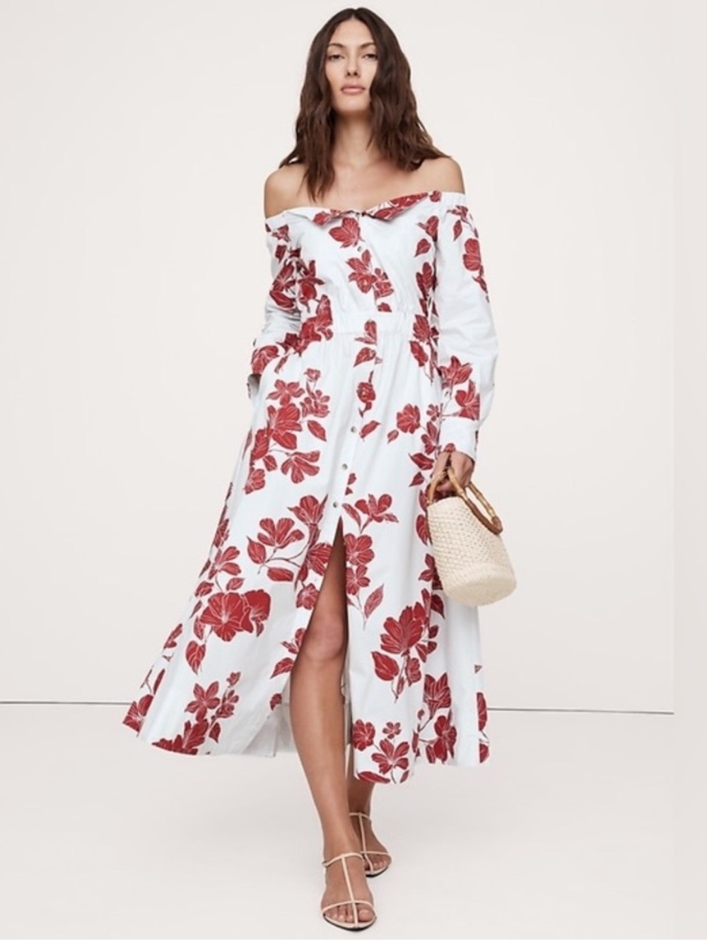 🍉 NWT Banana Republic COTTON POPLIN OFF-THE-SHOULDER MAXI SHIRT DRESS 🍉